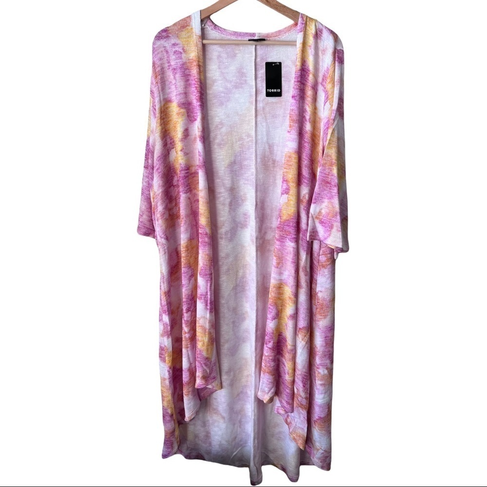 Torrid kimono Multi Watercolor Hacci Longline Cardigan Size 1X NEW with tags - Picture 6 of 9